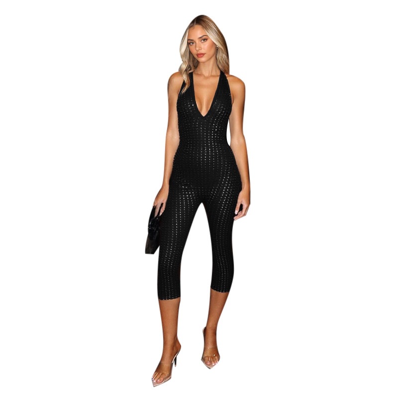Europa y los Estados Unidos sexy cuello parpadeante pantalones de medias 2025 otoño y invierno nuevos delgados Jumpsuit de espalda abierta ZX25365