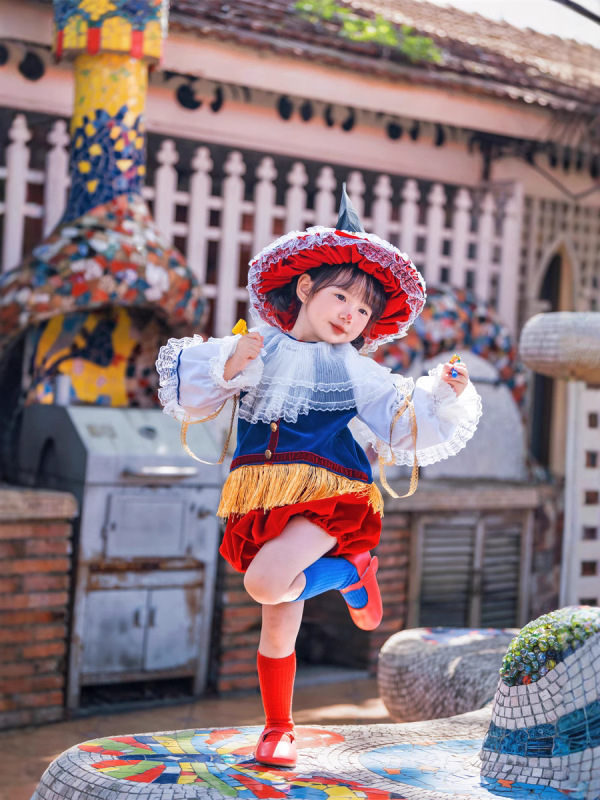 サーカスの道化師のスーツの子供のCOS男の子の女の子のハロウィンの子供の祝日4服の5カボチャのズボンの色合わせ6|undefined