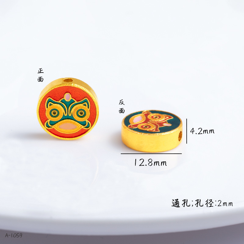 Copper Gold-Plated DIY Jewelry Accessories Wholesale, High Color Retention, Enamel Small Spacer Beads with Fortune Character, Through-Hole Enamel Jewelry