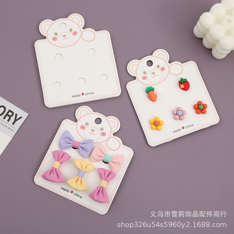 可爱风软萌粉熊发夹头绳双用卡DIY精品店发饰头绳装饰包装卡纸