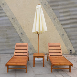 Outdoor Solid Wood Bed Courtyard Garden Leisure Resort Hotel Parasol Swimming Pool Waterproof Beach Teak Deck Chair