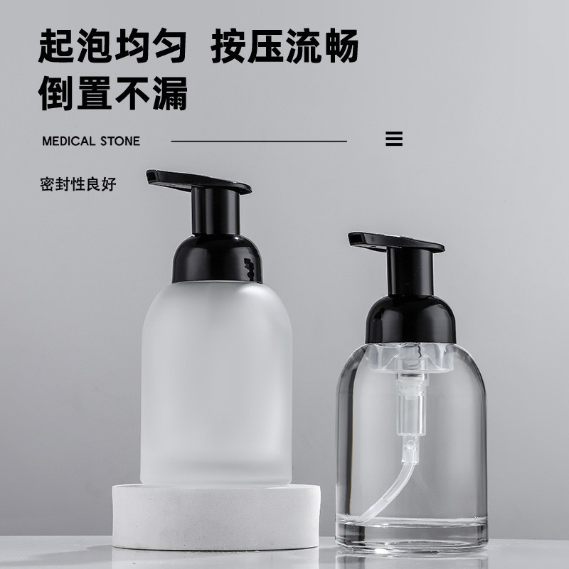 Venta al por mayor 375ml mousse espuma botella 250ml desinfectante de manos botella de espuma tipo de prensa de vidrio sub-botella burbujeador