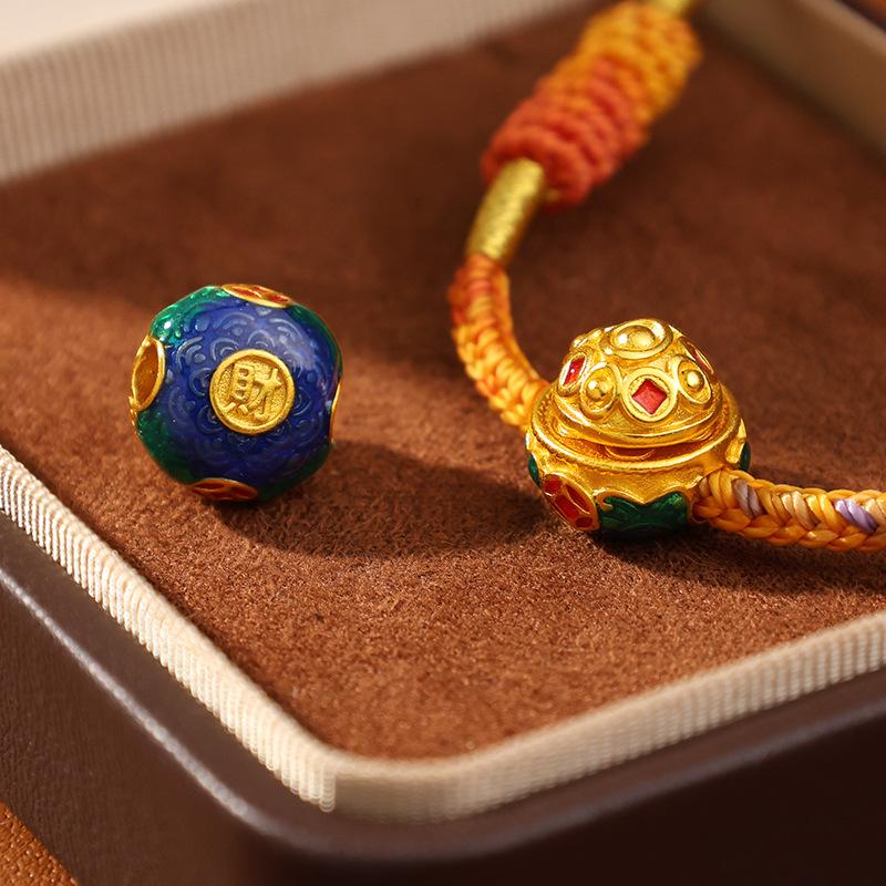 Fortune Flowing Gold Ingot Treasure Bowl Transfer Beads Enamel Rotating Beads Spacer Beads Bracelet DIY Accessories for Women