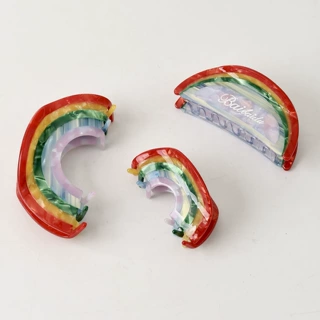 夏季新款彩虹醋酸发夹女款可爱彩虹鲨鱼夹批发简约日常百搭抓夹女