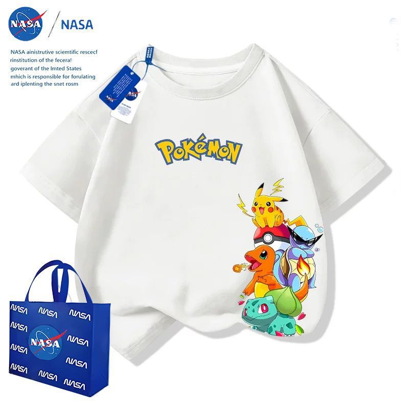 NASA宝可梦皮卡丘t恤短袖儿童衣服夏季可爱潮流男女童装半袖上衣|undefined