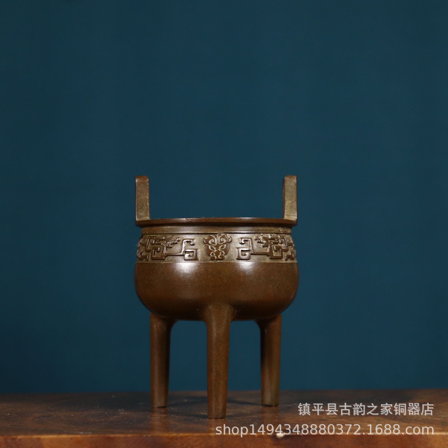 纯铜高脚直耳三足香炉圆鼎摆件办公室客厅店铺书房开业工艺礼品