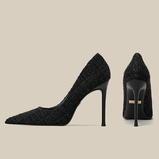 Black high heels new style 2024 versatile temperament celebrity formal interview work shoes without tiring feet with skirt