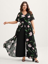 Y 52748 Tulip Print V-Neck Evening Gown ������ӡ�������