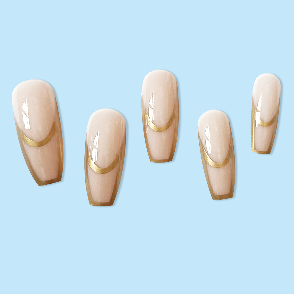 Retro lujoso oro ligero doble estilo francés de desgaste de uñas transfronterizas 24 piezas de uñas falsas desnudas