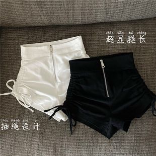2023 Summer New Design Sense Niche High Waist Slimming Pleated Drawstring Shorts All-match Solid Color Tight Hugh Zhao Zhizhou