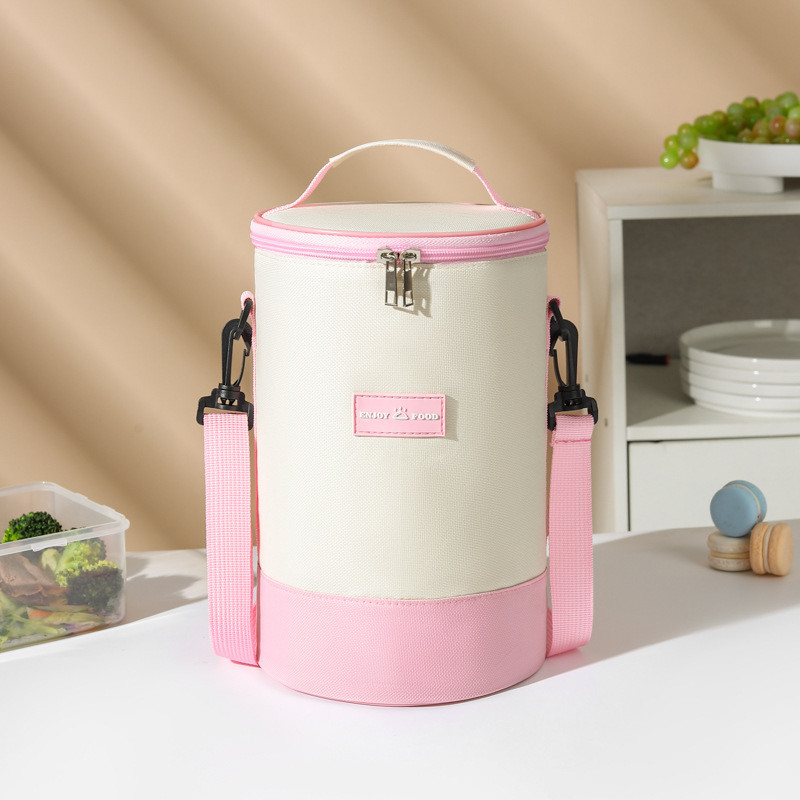 Nueva bolsa de aislamiento cilíndrica, correa para el hombro, bolsa de lonchera de mensajero, estudiante de oficina, bolsa bento, bolsa de almuerzo, bolsa de almuerzo