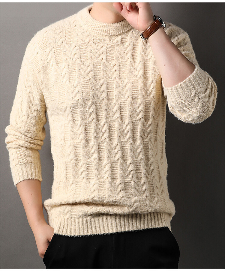 Nuevo invierno para hombres de cuello redondo suéter de punto de calentamiento grueso de color sólido simple suéter casual suelto