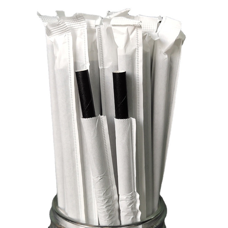 Desechables biodegradables bolsa de papel Kraft sola bolsa de papel de boca plana de paja de papel puntiagudo jugo de leche té bebida paja