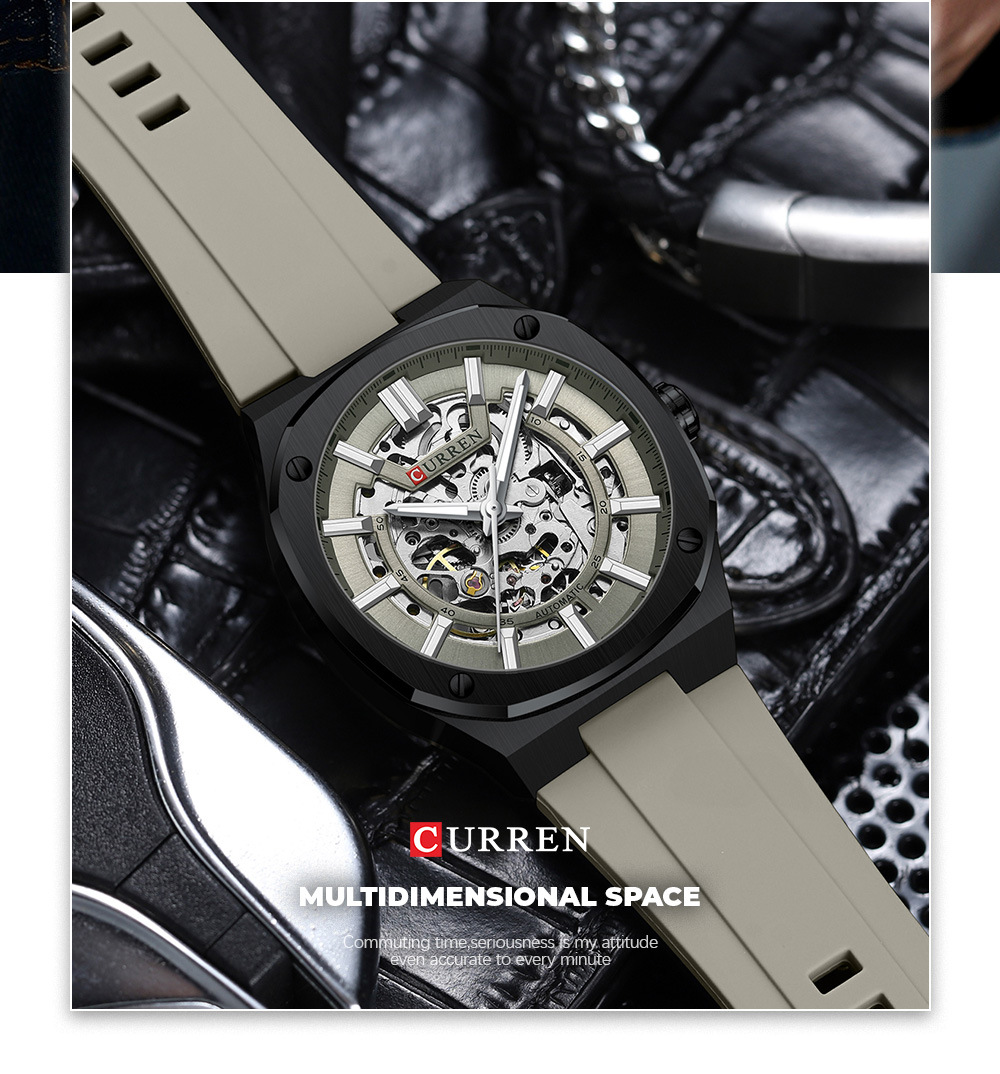 Curren 8485 Skeleton Automatic Mechanical Watch For Men Sports_voghion.com