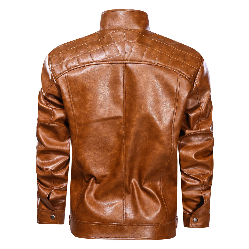 Herren Casual PU Stehkragen einfache trendige vielseitige kurze Lederjacke für Frühling und Herbst tragen europäische_voghion.com