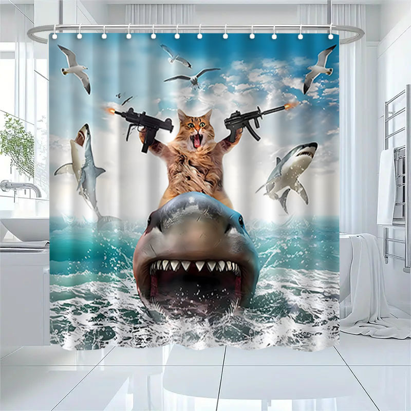 Cross-Border Supply of Shower Curtains 3D Digital Printing Polyester Waterproof and Mildew-Proof Shower Curtains Bathroom Bathroom Shower Curtains