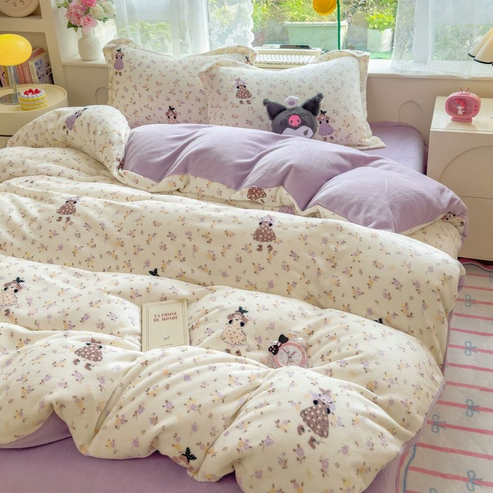 Demi-season velvet warm jeans, children's set, fleece fitted sheet, keep warm fleece duvet cover, 4 piece set, 3 piece set