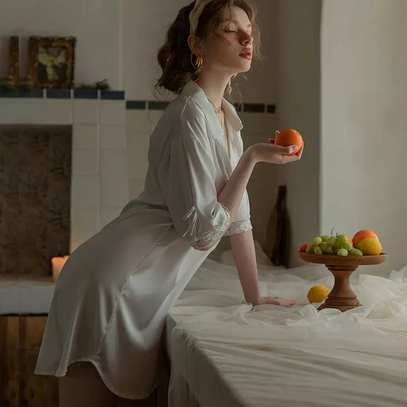 白衬衫睡衣女中长款宽松bf风睡裙性感男友风衬衣可外穿防晒家居服