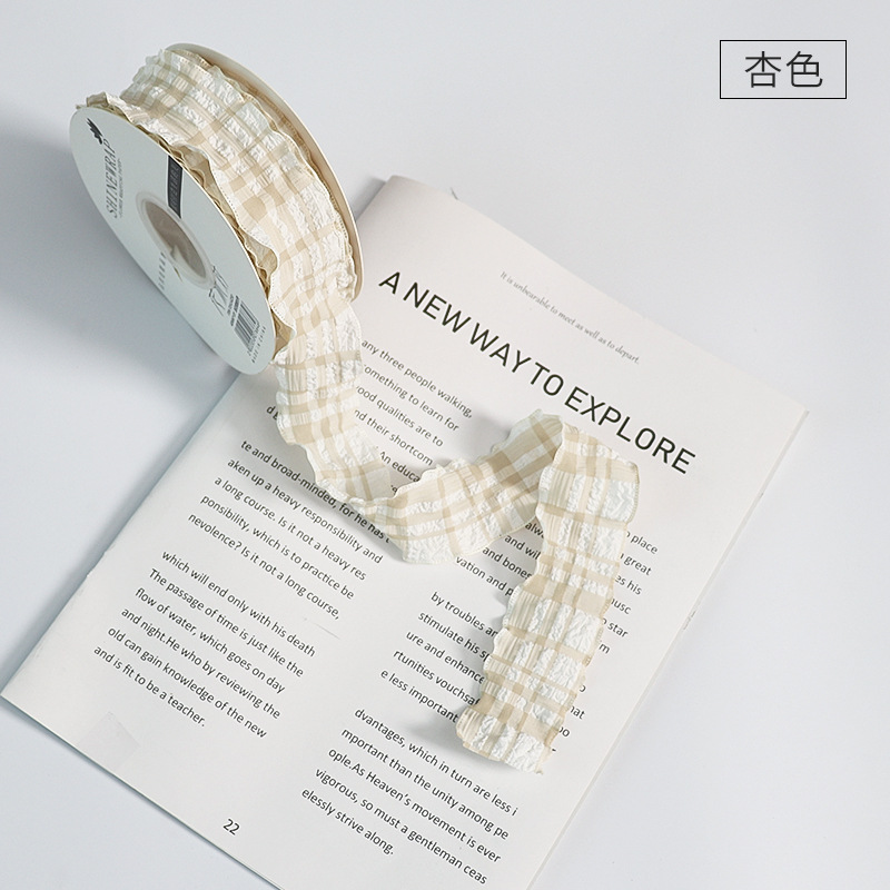 Cinta de embalaje floral plisada a cuadros para fiestas de flores, cinta de embalaje floral al por mayor de fábrica, lazo de encaje.