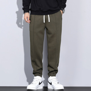 L633 | Plus size men's autumn and winter new versatile textured twill ankle-tied casual pants men's loose plus size trousers