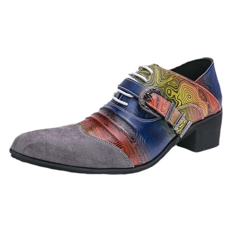 Amazon трансграничная Мужская обувь больших размеров, мужская кожаная обувь для парикмахера, мужская обувь с острым носком, кожаная обувь для британского ночного клуба, мужская обувь на высоком каблуке с пряжкой