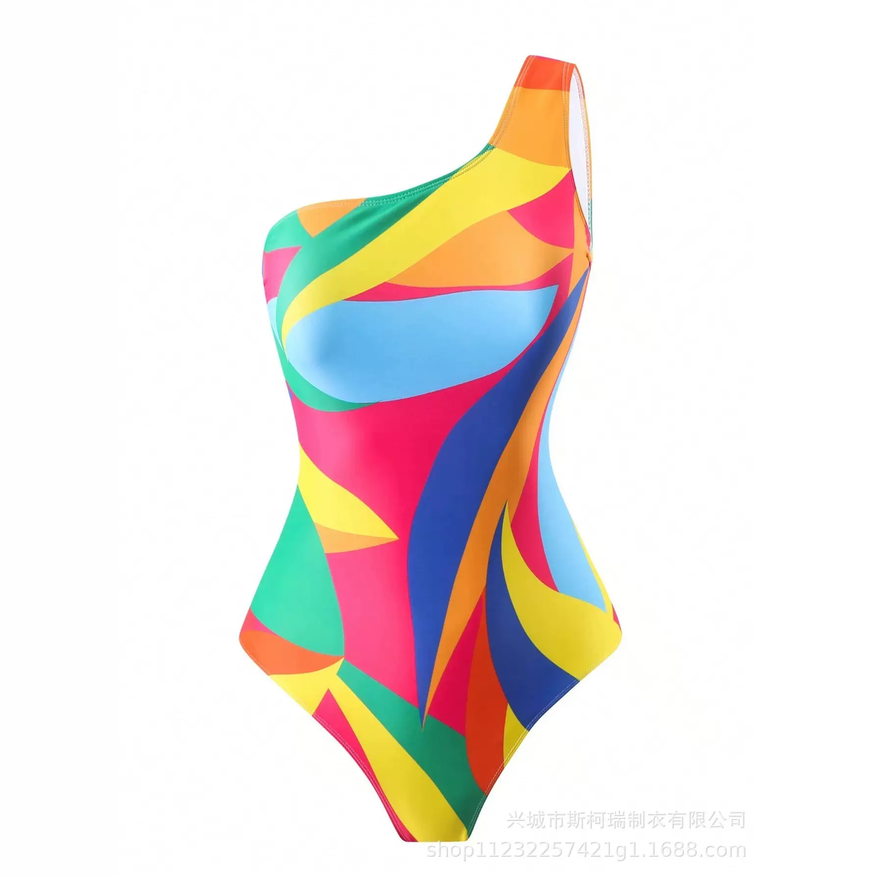 25印花单肩时尚连体裹裙泳衣套装欧美沙滩的女士度假工厂现货泳装