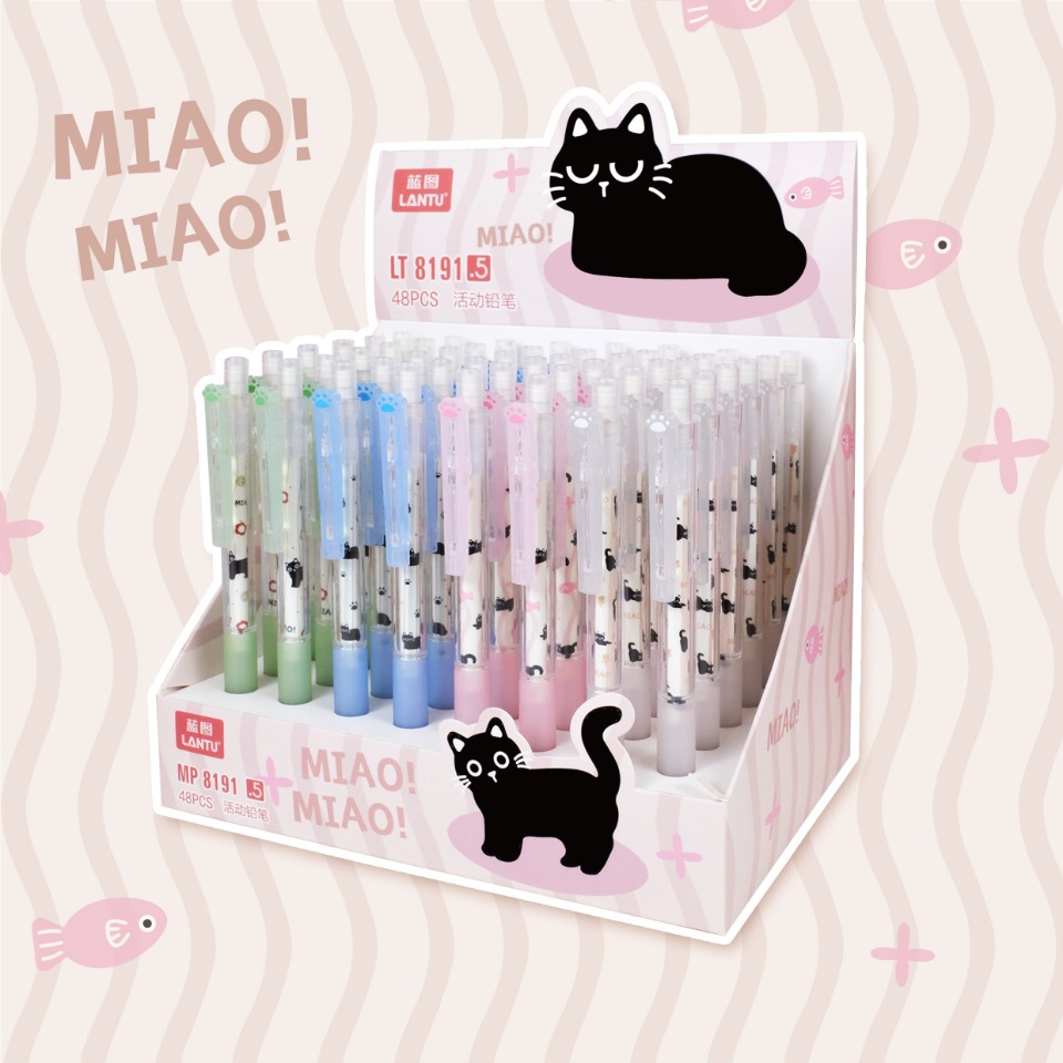 Blueprint 8191 Black Cat Automatic Pencil 0.5 for Elementary School Students Cat Claw Children's Click-Type 0.7 Refillable Pencil