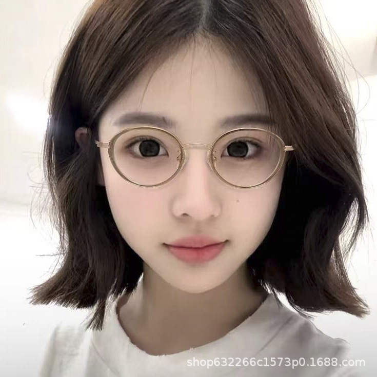 Jinghe Ultra-Light Beta Titanium Oval Frame for Women with High Degree of Myopia, High-End Retro Plain Eye Frame for Women