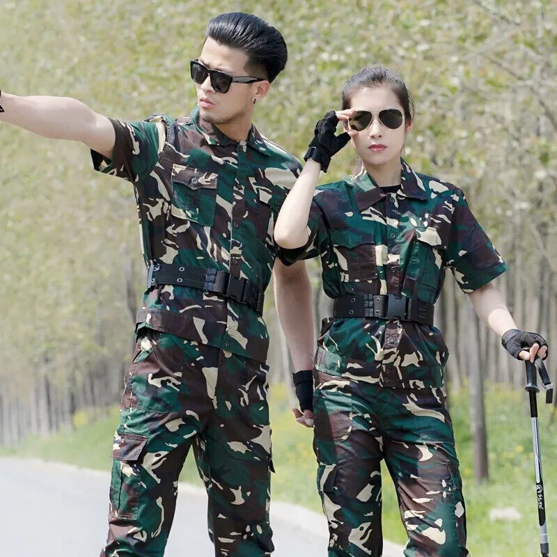 Camouflage suit men's short-sleeved thin breathable wear-resistant military fan special training suit training suit women's performance work clothes summer Camouflage suit men's short-sleeved thin breathable wear-resistant military fan special training suit training suit women's performance work clothes summer