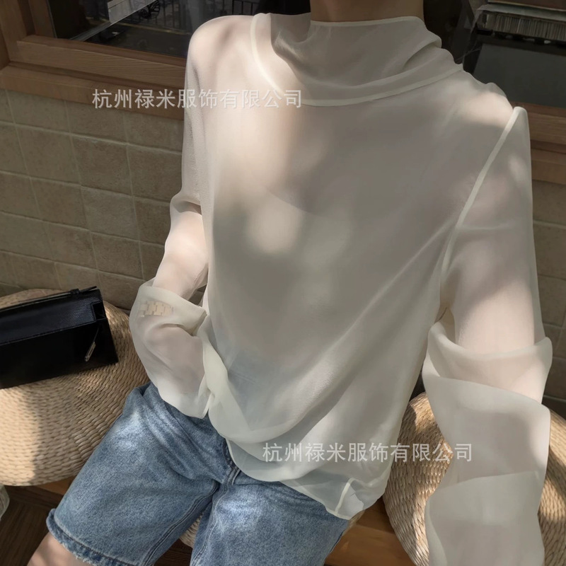 Yilu Sheer 100% Mulberry Silk Georgette Transparent Mesh Blouse Shirt for Dropshipping Yilu Sheer 100% Mulberry Silk Georgette Transparent Mesh Blouse Shirt for Dropshipping