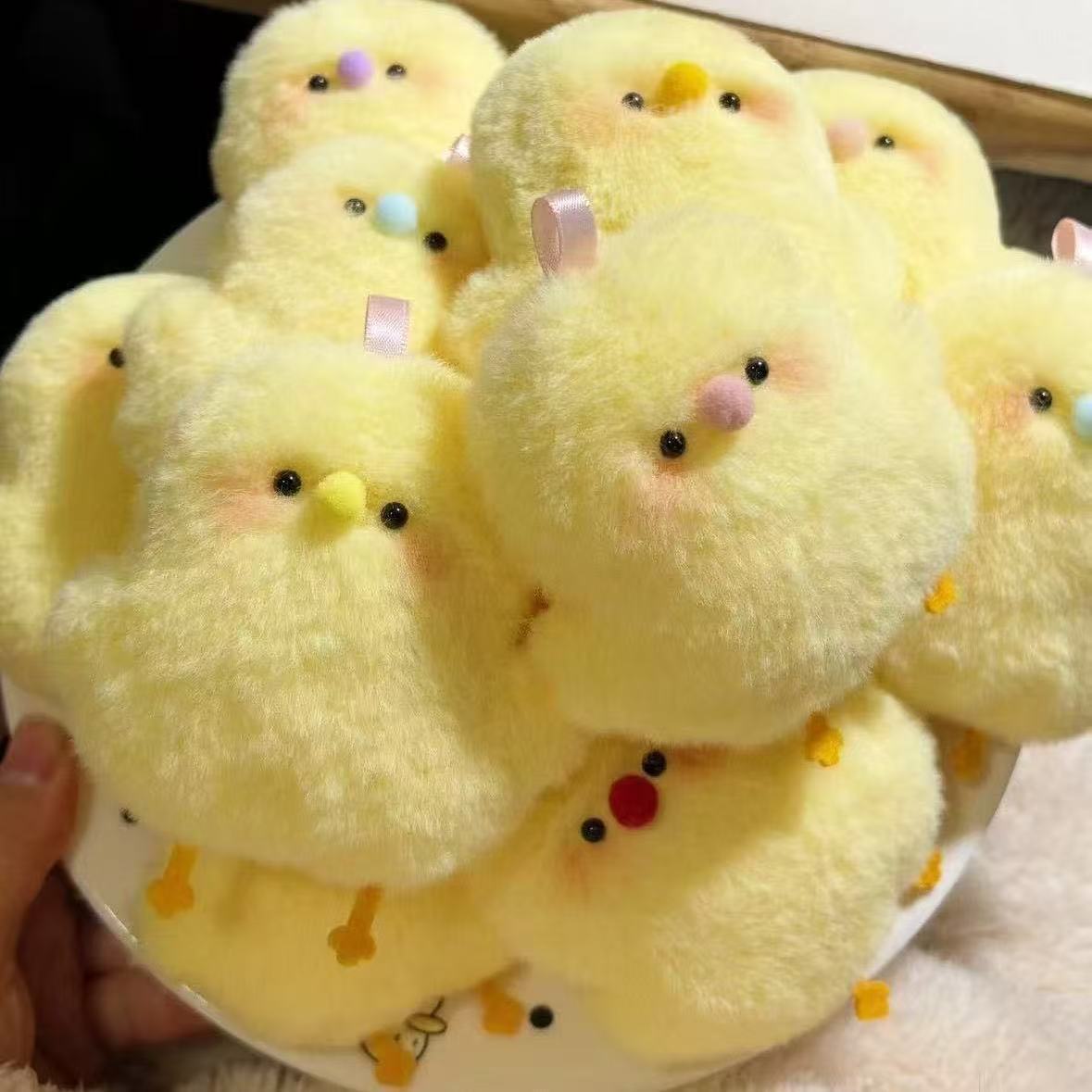 Cute Handmade Squeaky Chick Plush Pendant Doll Cartoon Little Yellow Chicken Animal Handmade Doll Keychain