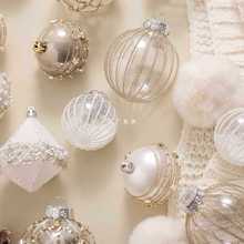 36Y7圣诞树装饰品挂件香槟色白色透明圣诞球吊饰圣诞节场景装饰布