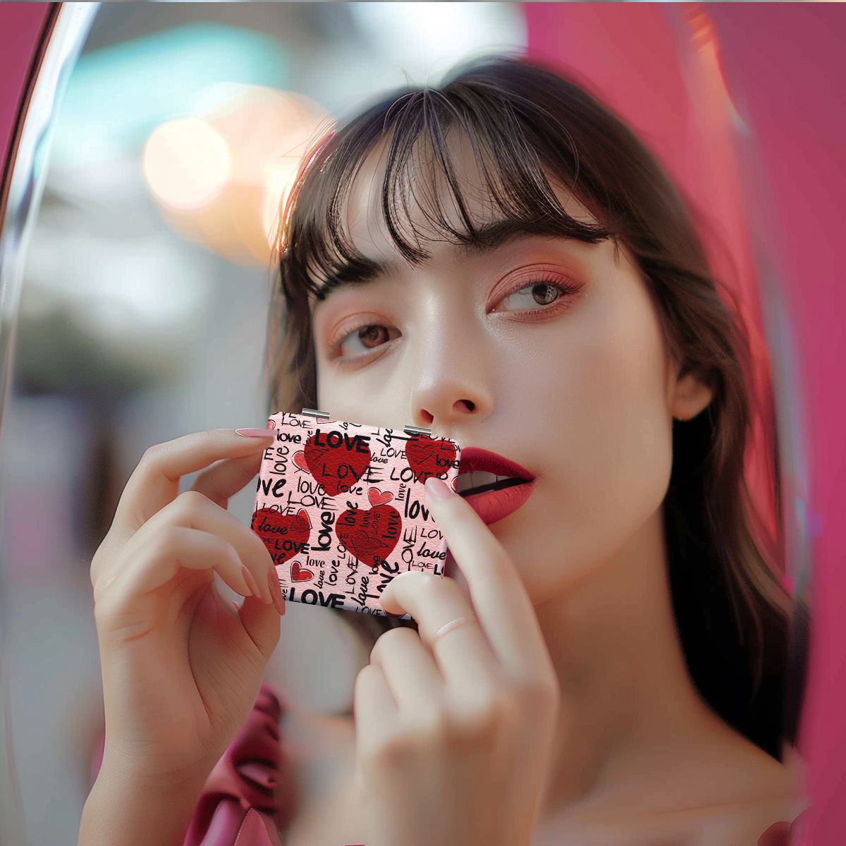 Espejo de maquillaje portátil plegable de dibujos animados de escritorio para niñas dormitorio de estudiantes espejo de maquillaje para el hogar espejo pequeño