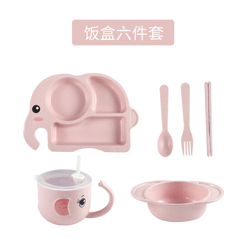 Elefante plato para niños plato para bebés tazón suplemento de alimentos para bebés plato de rejilla taza de paja taza de agua para niños taza transfronteriza