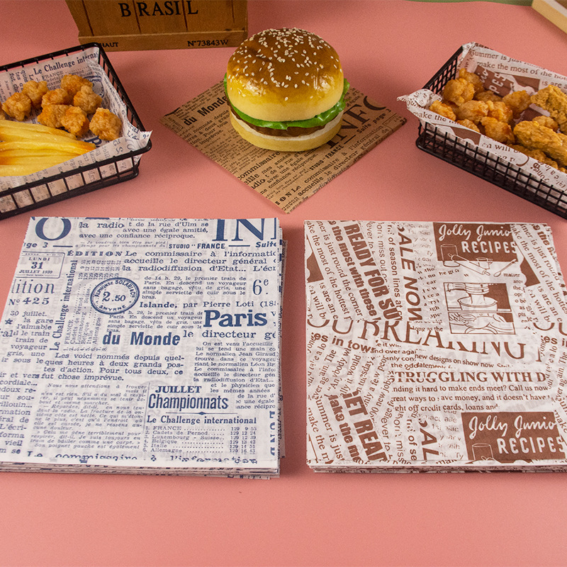 Bandeja de comida desechable Papel de embalaje Papel de embalaje Bandeja de comida estilo ins Papel decorativo Papel absorbente Papel anti-aceite inglés retro