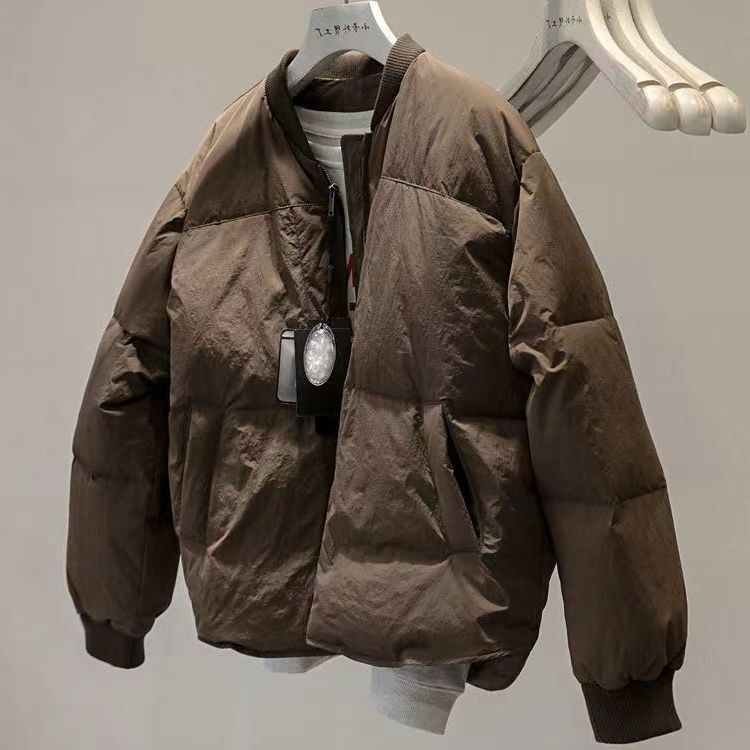 2025年秋冬时尚新款保暖棉服女宽松纯色棒球服领慵懒风面包服外套|undefined