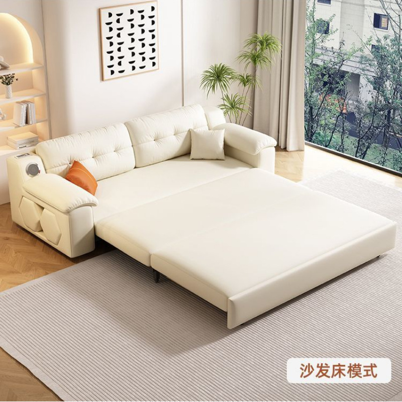 Sofá cama plegable multifuncional, plegable, todo en uno, retráctil de doble uso, sala de estar de apartamento pequeño, cuero de agarre cremoso, altavoz push-tirar