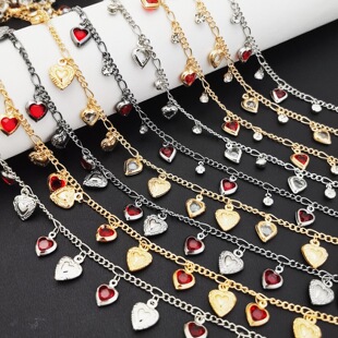 DIY Chain Red Heart Rhinestone Tassel Style Material Hand-made Chain Bracelet Necklace Clothing Hairpin Accessories