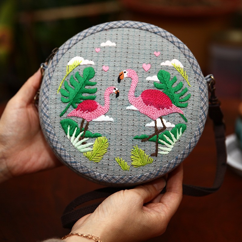 Bolsa de tambor de cintura bordada-Flamingo (producto no terminado) + 16,5 cm estiramiento de bordado de plástico