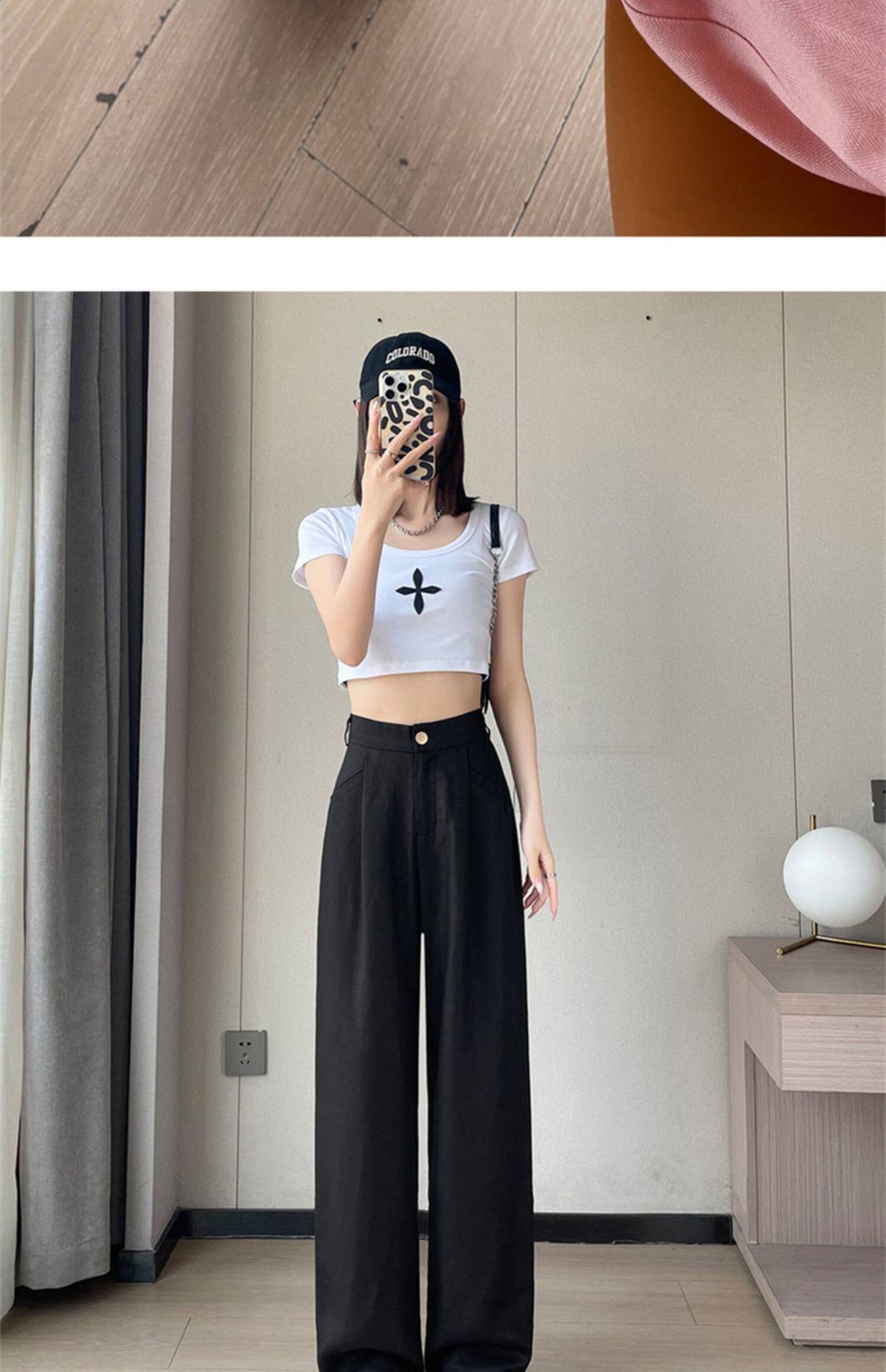 Quần culottes nữ ống rộng cạp cao vải linen cotton mỏng mùa hè — Màu đen thông thường chi tiết 36