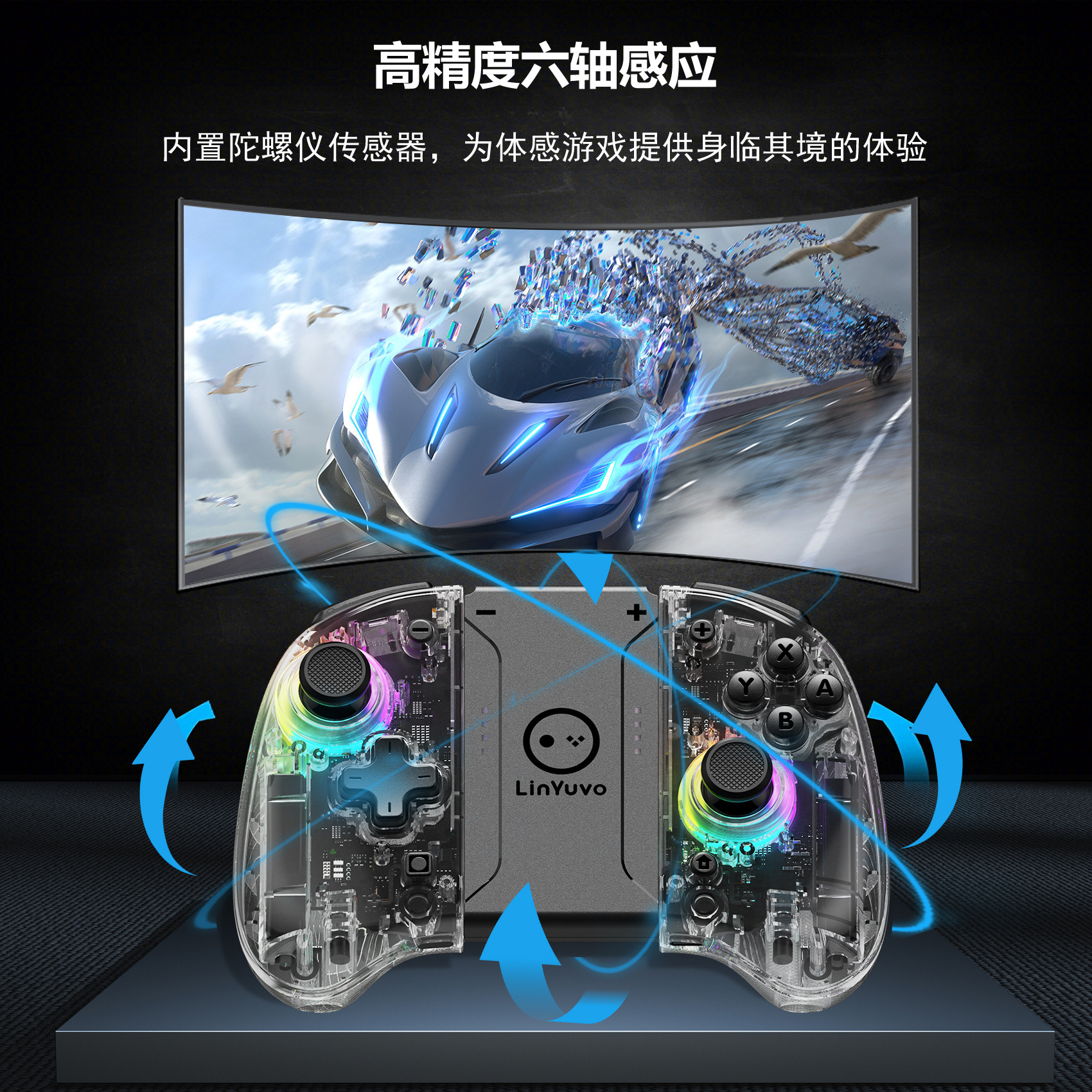 LinYuvo Joint Tour interruptor alegría con Bluetooth mango colorido RGB colorido luz macro función izquierda y derecha mango