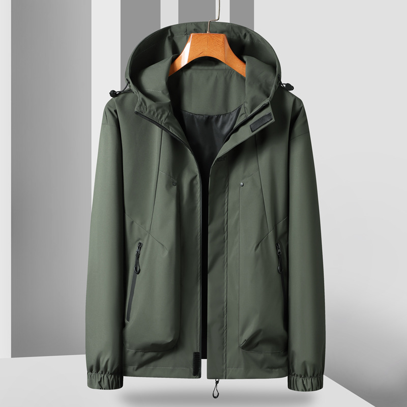 2373情侣港风立领连帽户外防风防水多拉链冲锋衣夹克高品质时尚情