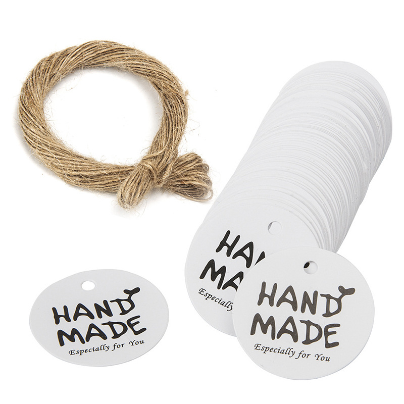 亚马逊跨境handmade手工给特别的你圆形牛皮纸白卡纸标签配麻绳
