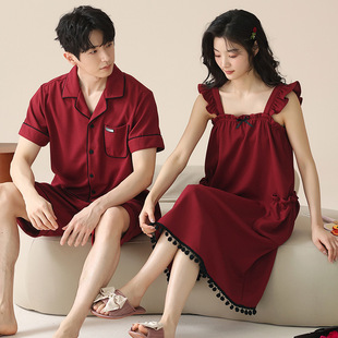 2025 Newlywed Wedding Couple Pajamas Summer Pure Cotton Short-sleeved Thin Red Festive Summer Home Clothes suit