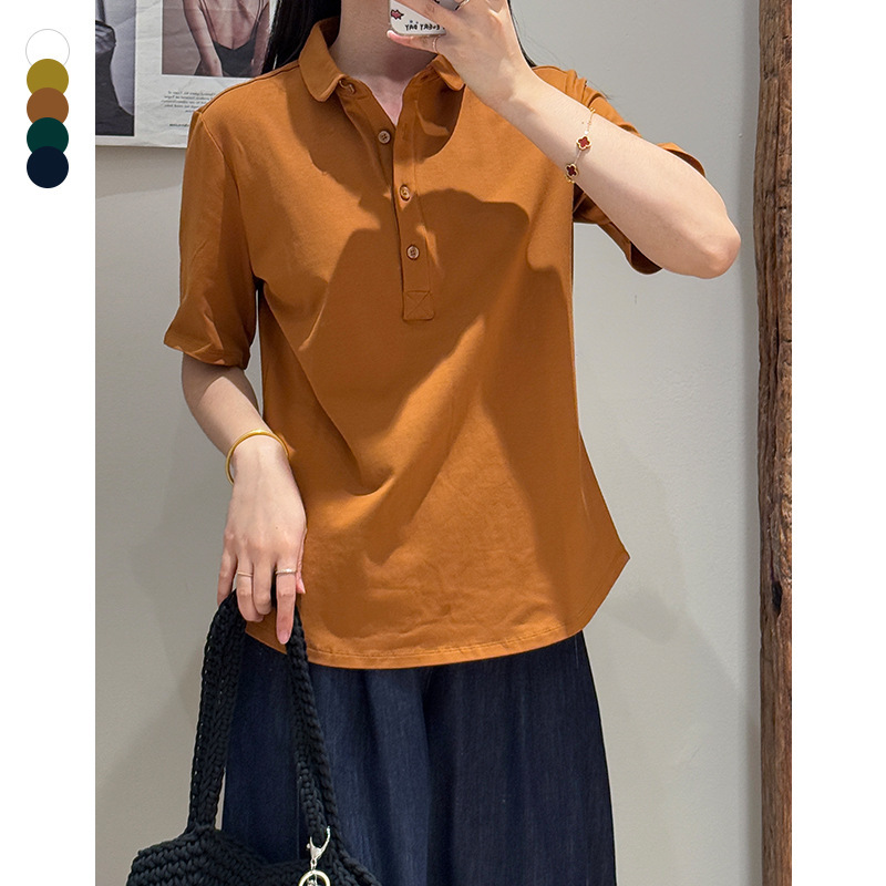 Plus Sutin's New Summer Pure Cotton Short-Sleeved Right-Shoulder Shirt for Women, Loose, Breathable, Simple, Formal Work Clothing Top