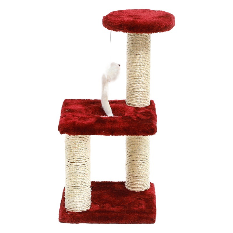 Fabricantes de estantes de escalada de gatos populares de cuero pequeño Taobao sisal de tres columnas de tres capas placa cuadrada mediana simple gato saltando plataforma gato juguete