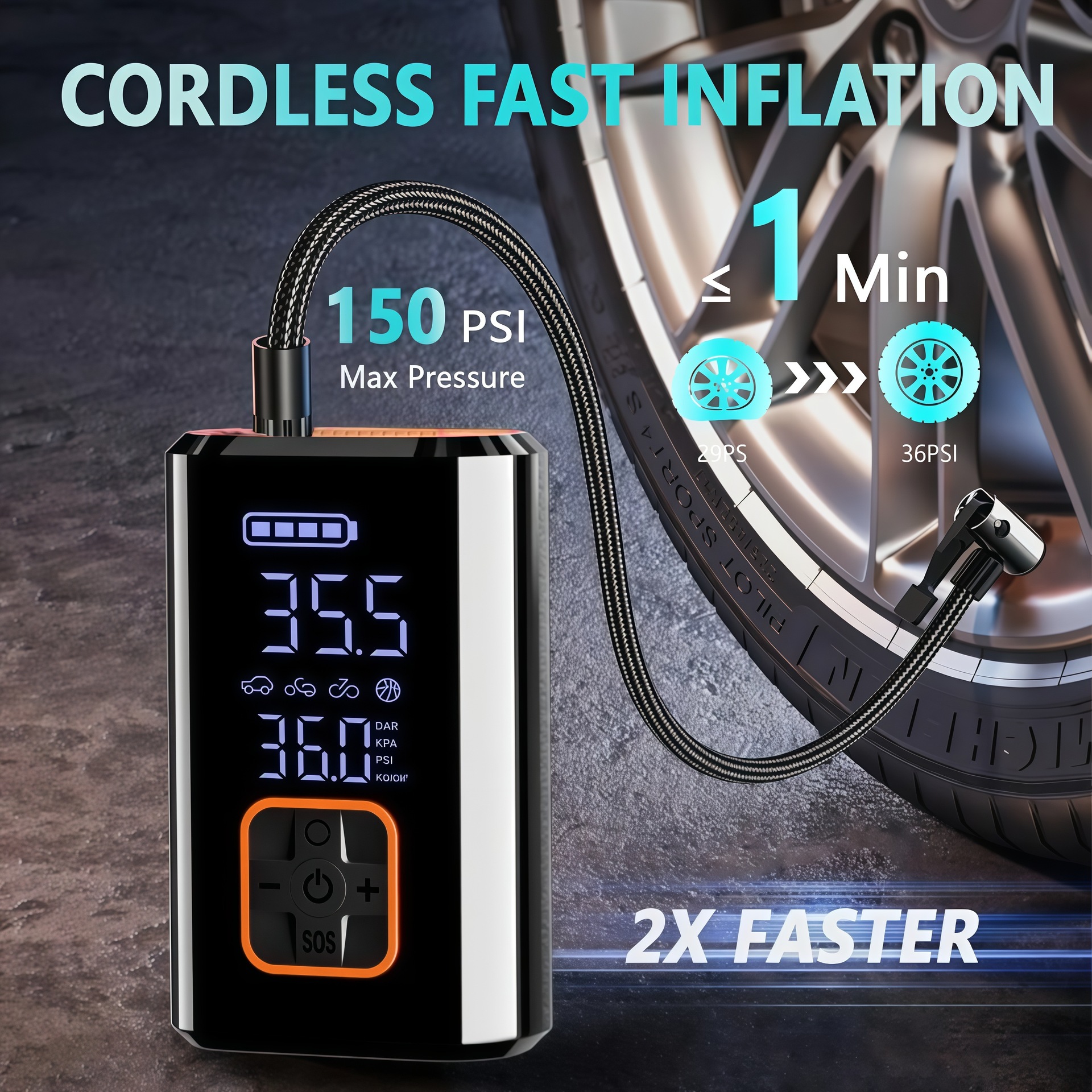 Wireless Car Air Pump, Car Electric Vehicle Air Pump, 12V Portable Tire Inflator, Cross-Border Exclusive Model