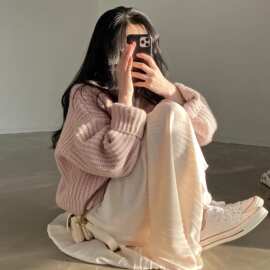 新款开衫女春秋季韩系复古小个子上衣宽松长袖法式麻花针织衫外套