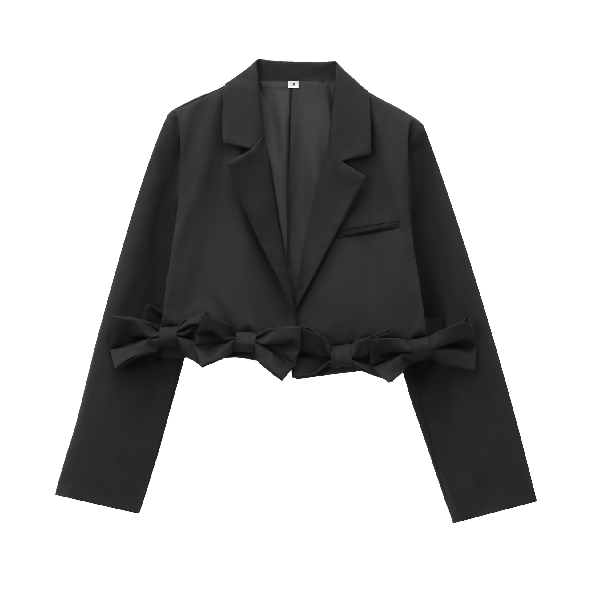 2024 Autumn Cross-border European and American Women's Black Bow Long-sleeved Short Casual Suit Jacket