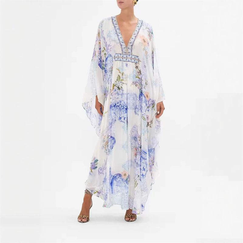 26 Summer Australian Trendy Brand Cml Goddess-Style Ethereal Silk Flowing Batwing Sleeve Loose-Fitting Holiday-Style Long Dress
